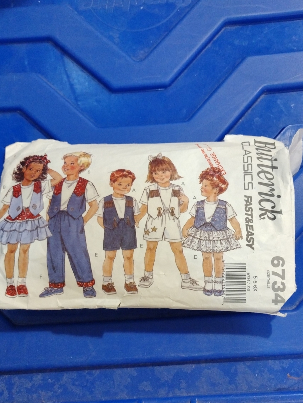 Butterick Kids Suspenders and Vest Sewing Pattern in Blue and White 6734